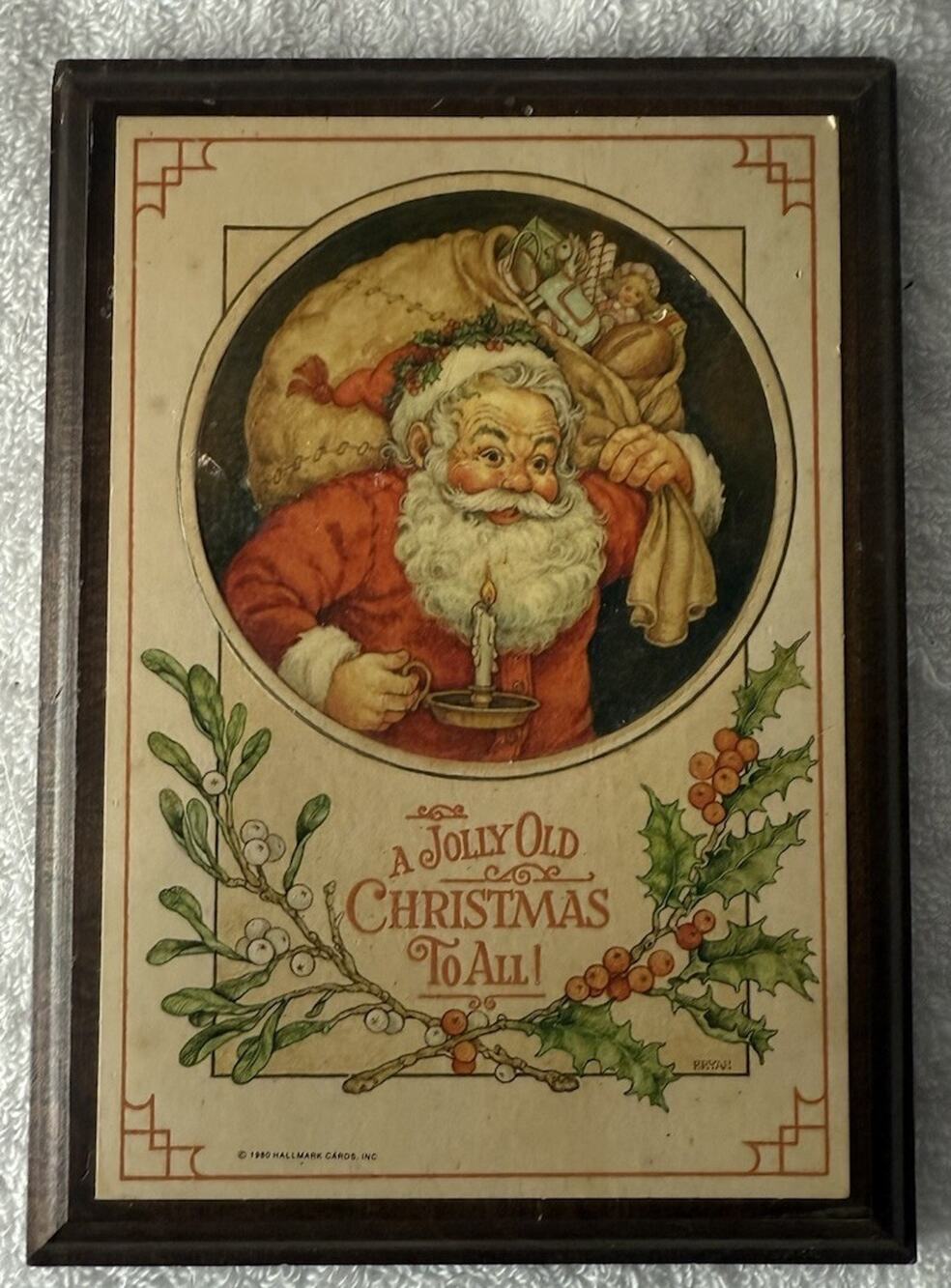 VTG Hallmark Wooden Plaque Santa “A Jolly Old Christmas to All” Holiday Decor